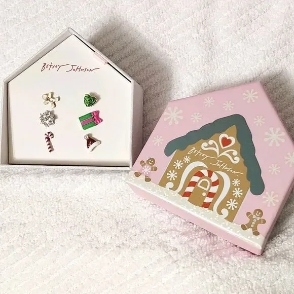 Betsey Johnson Gingerbread Bow Earrings Set Present Santa Hat Mismatched Singles - Picture 2 of 3